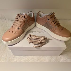 Authentic Jimmy Choo HAWAII/F FAF GLITTER STRIPE Shoes - Pink